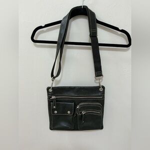 Fossil Sutter crossbody Black pebbled soft leather Silver metalware